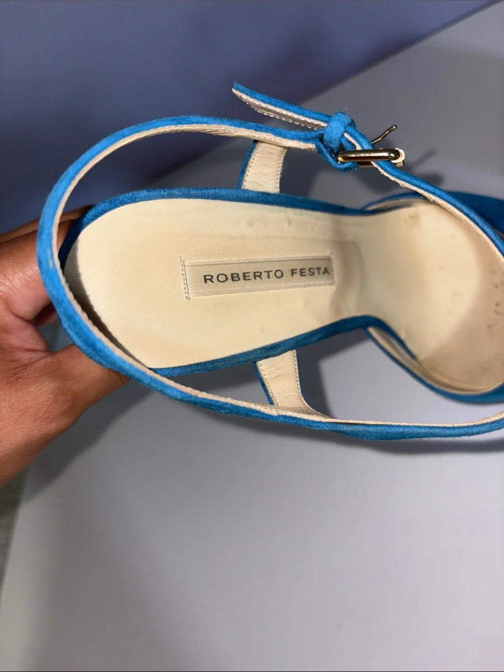 Roberto Festa Teal Suede Platform Mary Jane Heels